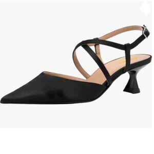 Milooey Black Pointed Toe Kitten Heel Sandals Elegant Cross Ankle Strap Shoes